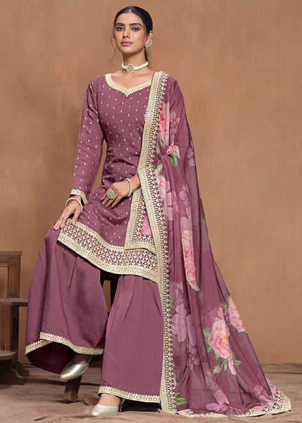 Purple Embroidered Gharara Suit