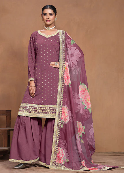 Purple Embroidered Gharara Suit