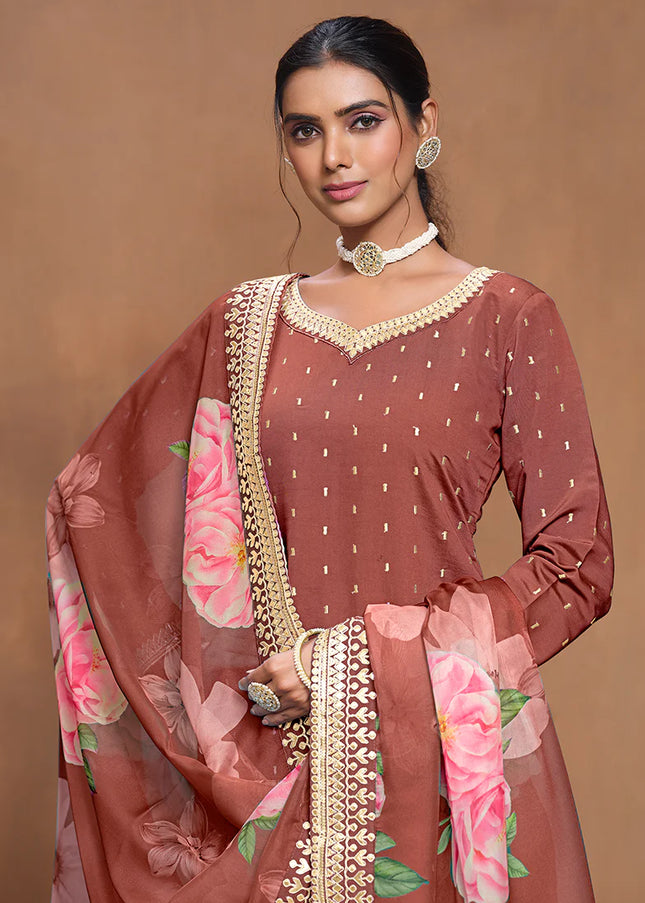 Rust Embroidered Gharara Suit