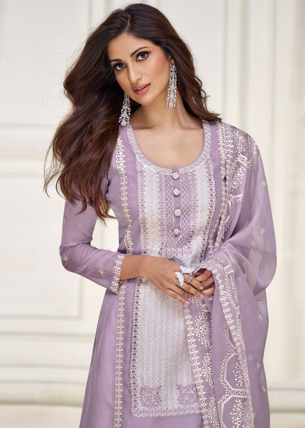 Light Purple Embroidered Pant Suit