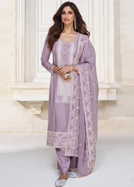 Light Purple Embroidered Pant Suit