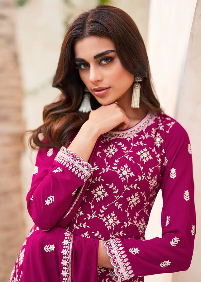 Hot Pink Embroidered Gharara Suit