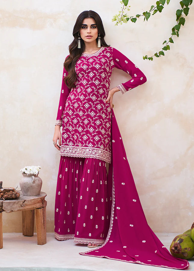 Hot Pink Embroidered Gharara Suit