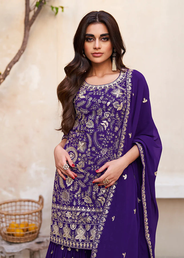 Violet Embroidered Gharara Suit