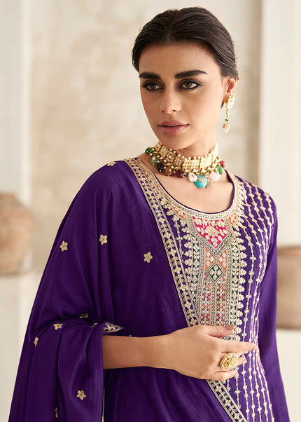 Violet and Gold Peplum Style Salwar Pant Suit