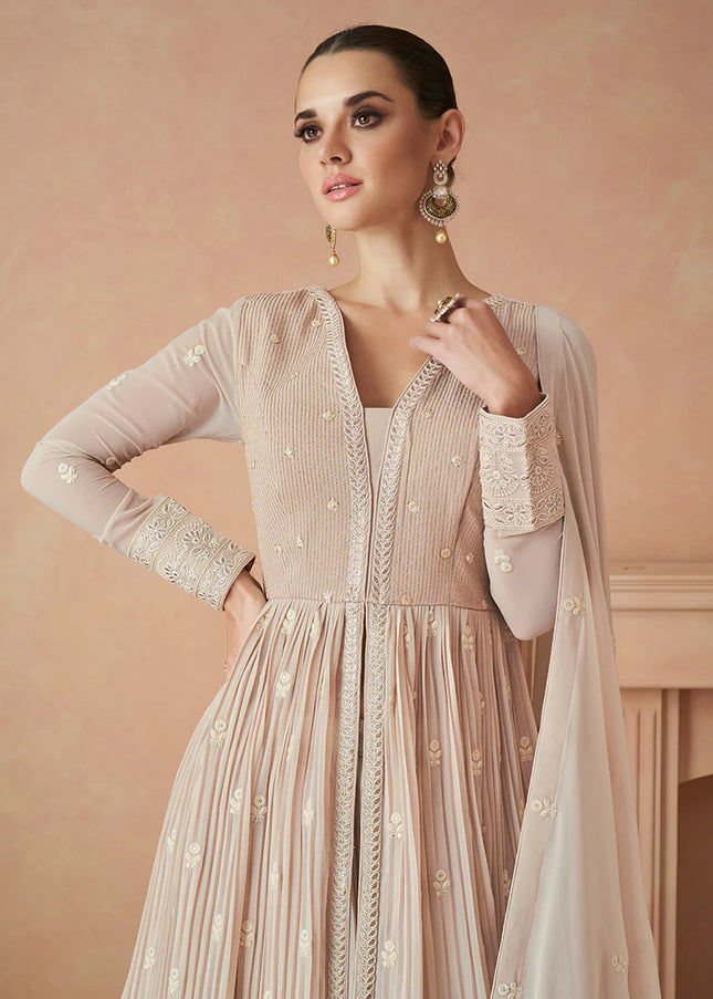 Blush Nude Embroidered Anarkali Gown
