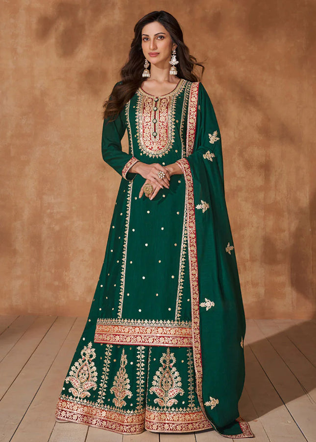 Green Multi Embroidered Palazzo Suit