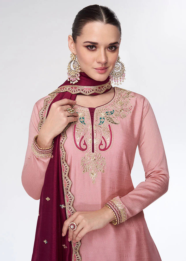 Pink Multicolor Embroidered Lehenga Suit