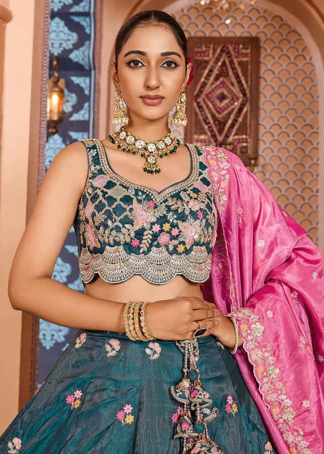 Teal Embroidered Lehenga Choli