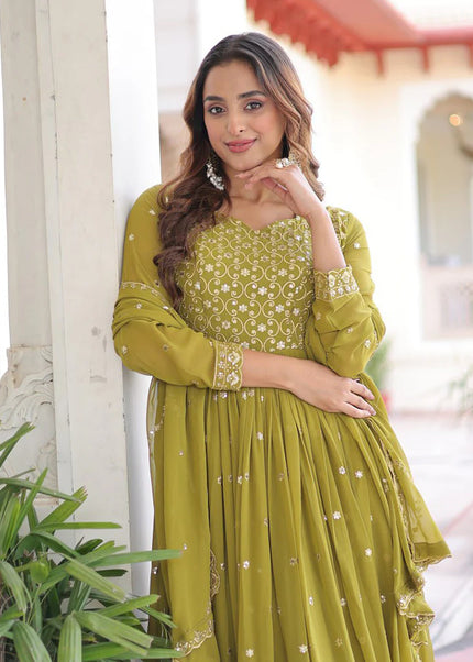 Golden Embroidered Anarkali Gown