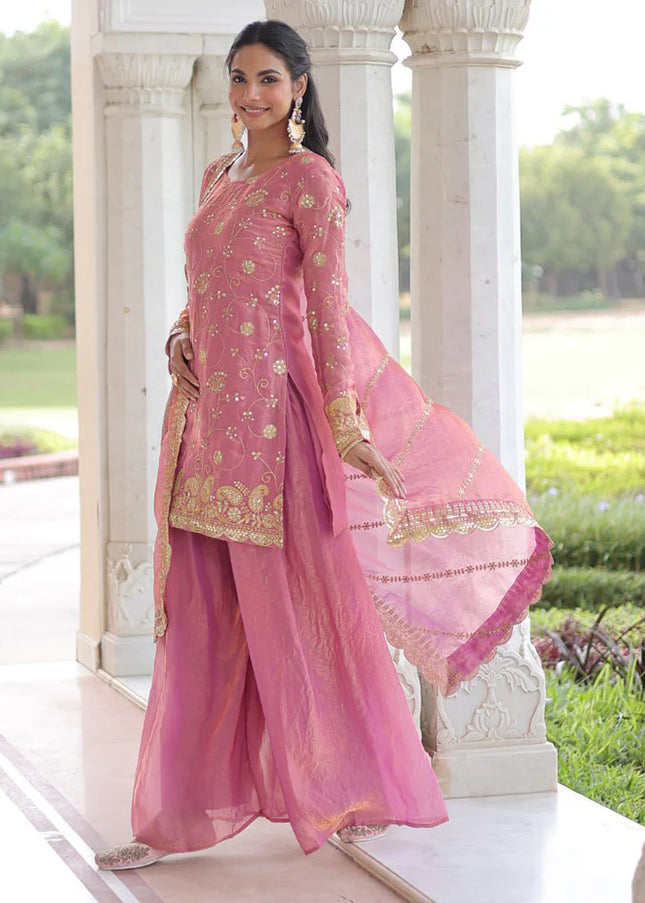 Pink Embroidered Sharara Suit