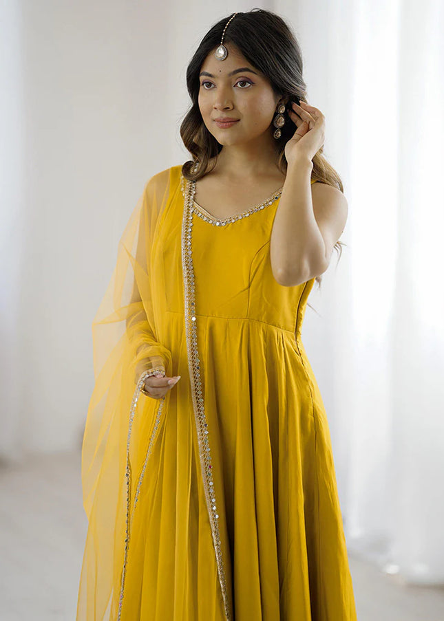 Yellow Embroidered Anarkali