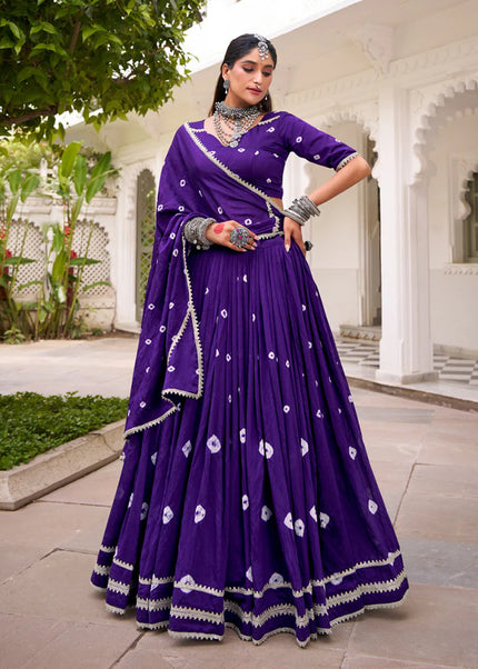 Purple Printed and Embroidered Lehenga Choli