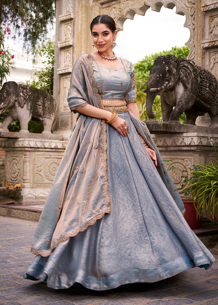 Sky Blue Embroidered Lehenga Choli