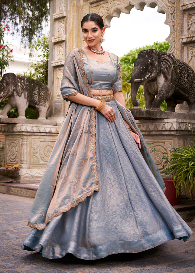 Sky Blue Embroidered Lehenga Choli
