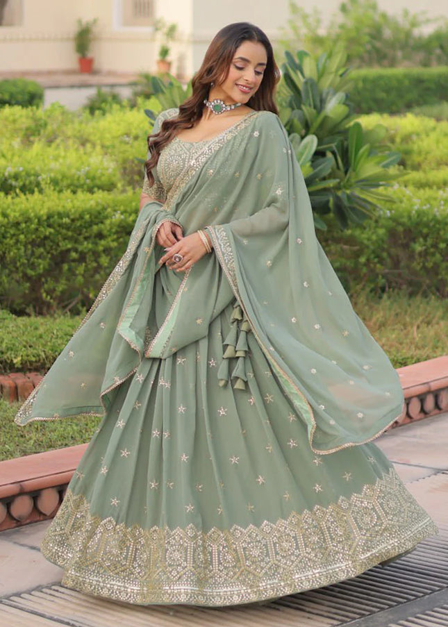 Sea Green Embroidered Lehenga Choli