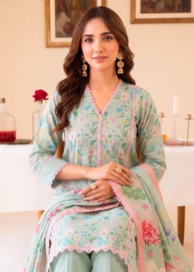 Faiza Faisal | Fnf Prints 2 - Mint Daisy