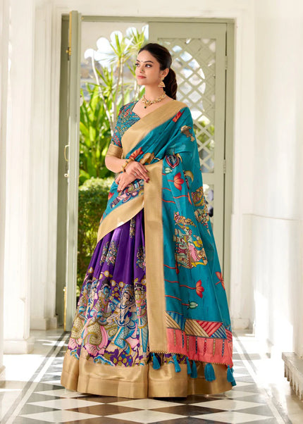 Purple and Teal Embroidered Lehenga Choli