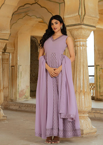 Lavender Embroidered Anarkali Gown