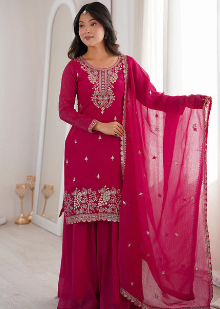 Pink Embroidered Sharara Suit