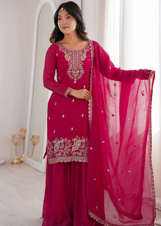 Pink Embroidered Sharara Suit