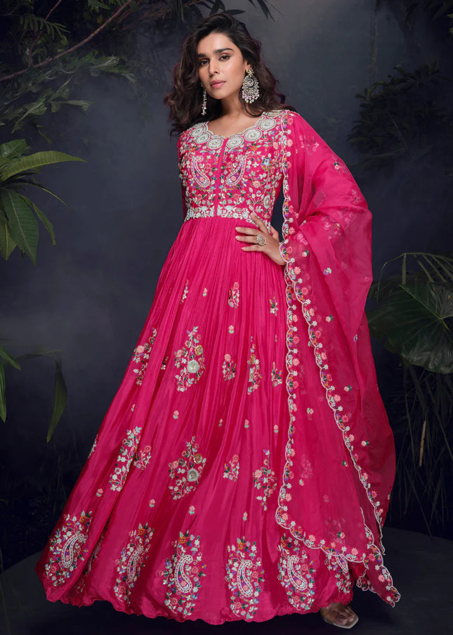 Pink Embroidered Anarkali Gown