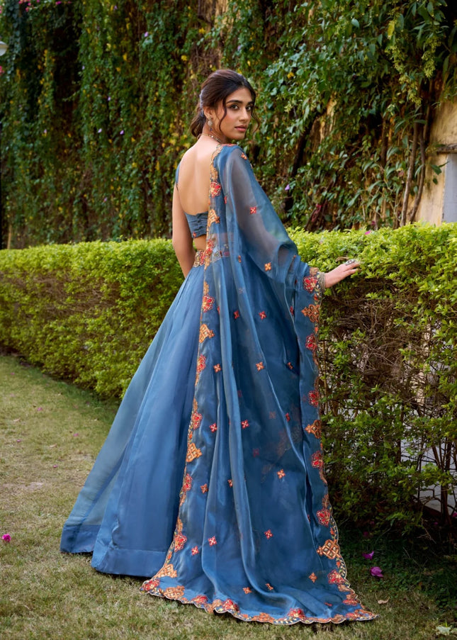 Teal Embroidered Lehenga Choli