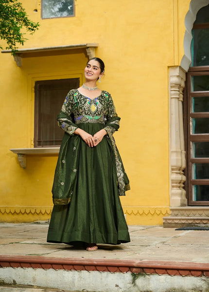 Green Embroidered Anarkali Gown