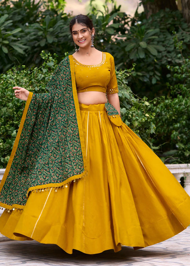 Mustard Yellow Embroidered Lehenga Choli