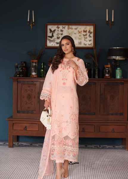 Noor By Saadia Asad | Noor Eid Luxury Schiffli Laserkari' 25 - Peach
