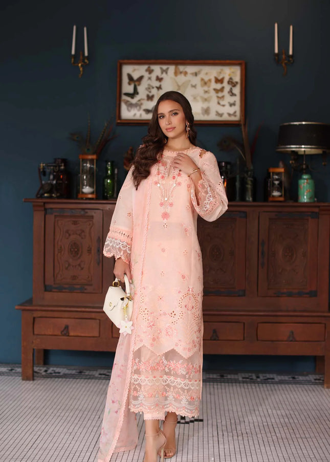 Noor By Saadia Asad | Noor Eid Luxury Schiffli Laserkari' 25 - Peach