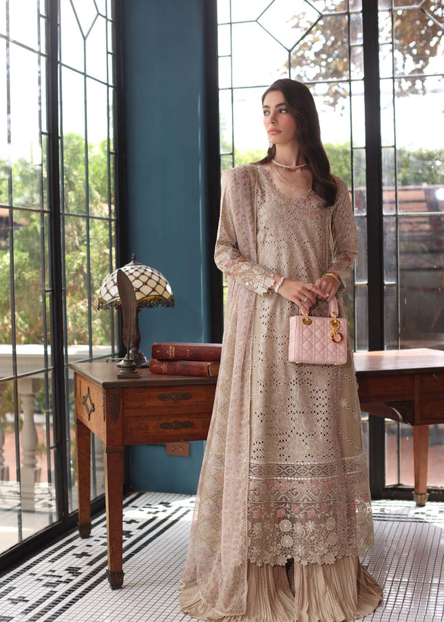Noor By Saadia Asad | Noor Eid Luxury Schiffli Laserkari' 25 - Beige