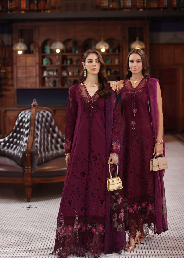 Noor By Saadia Asad | Noor Eid Luxury Schiffli Laserkari' 25 - Plum