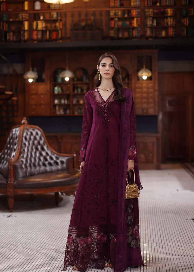 Noor By Saadia Asad | Noor Eid Luxury Schiffli Laserkari' 25 - Plum