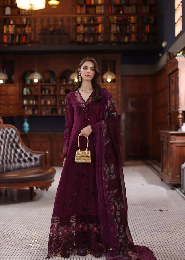 Noor By Saadia Asad | Noor Eid Luxury Schiffli Laserkari' 25 - Plum