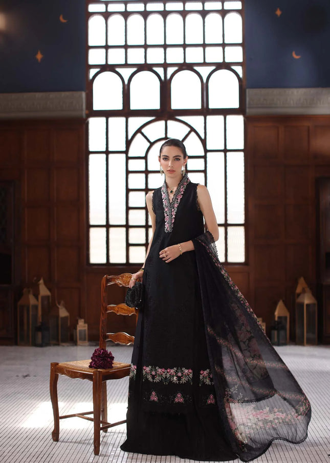 Noor By Saadia Asad | Noor Eid Luxury Schiffli Laserkari' 25 - Black