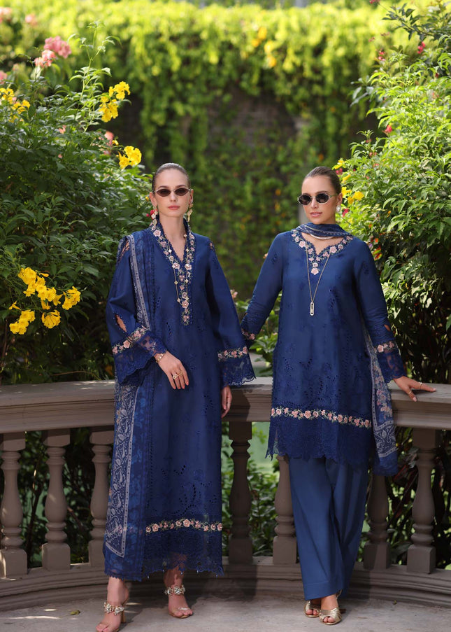 Noor By Saadia Asad | Noor Eid Luxury Schiffli Laserkari' 25 - Royal Blue