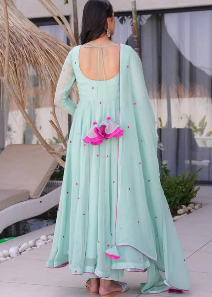 Sky Blue Embroidered Anarkali