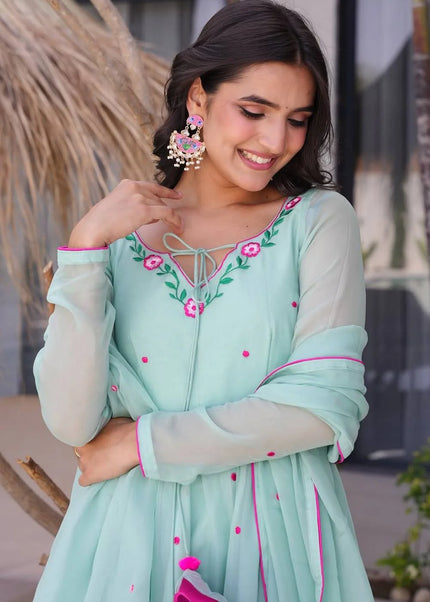 Sky Blue Embroidered Anarkali