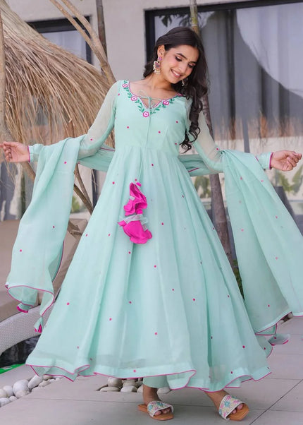 Sky Blue Embroidered Anarkali