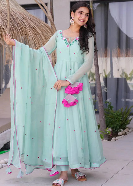 Sky Blue Embroidered Anarkali