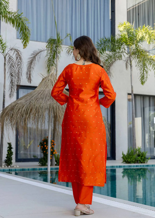 Orange Embroidered Pant Style Suit