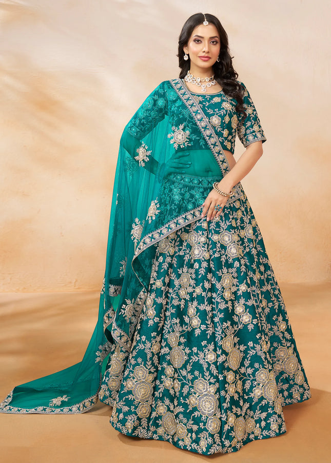 Blue Embroidered Lehenga Choli