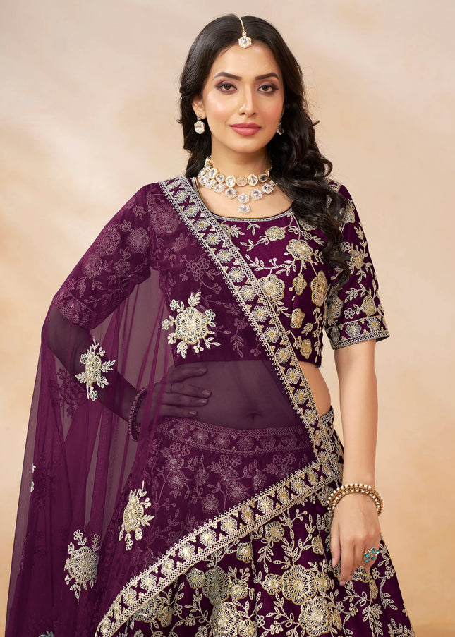 Wine Embroidered Lehenga Choli