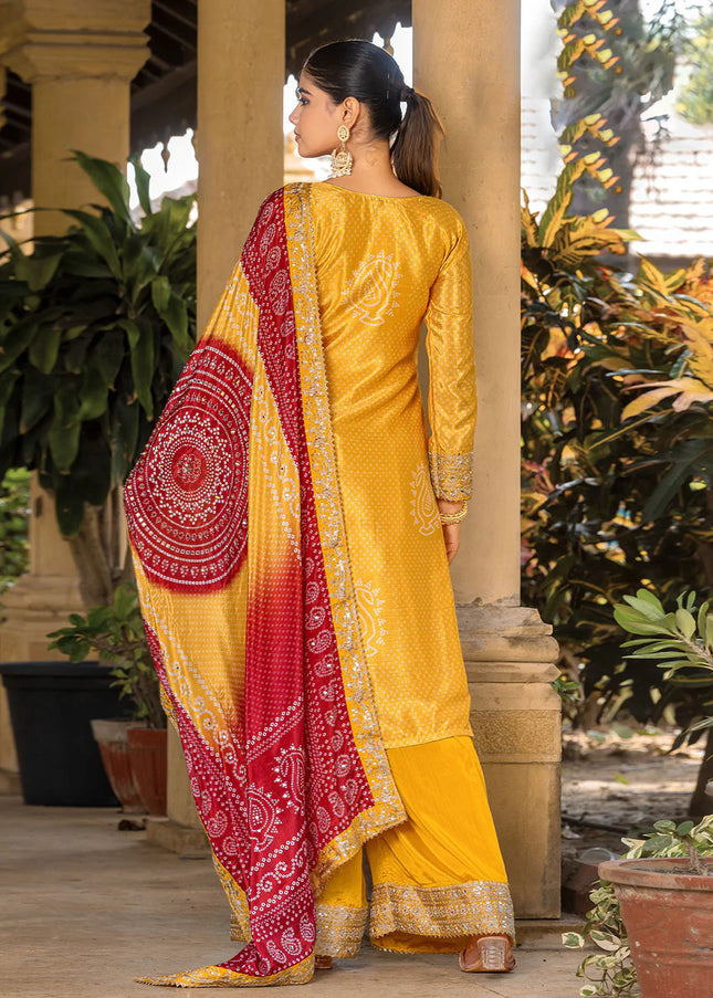 Mustard Embroidered Palazzo Suit