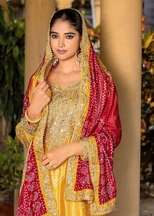 Mustard Embroidered Palazzo Suit