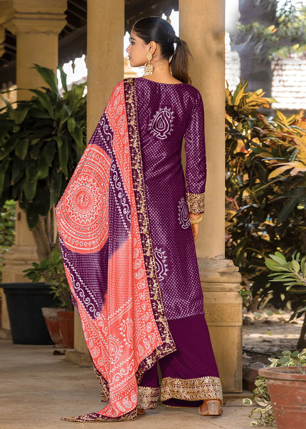 Purple Embroidered Palazzo Suit