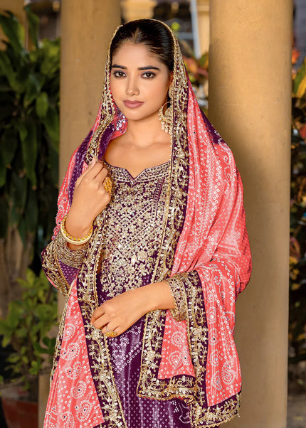 Purple Embroidered Palazzo Suit