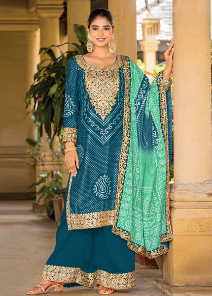 Navy Blue Embroidered Palazzo Suit