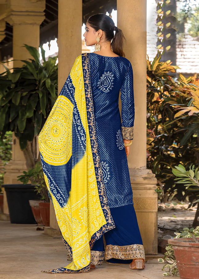 Blue Embroidered Palazzo Suit